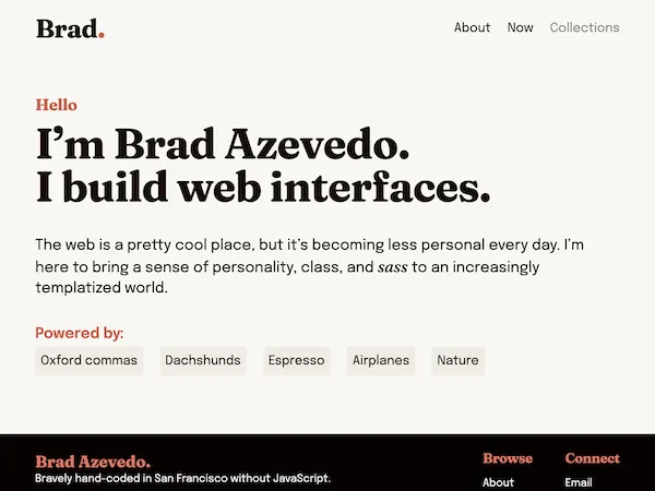 Screenshot of the homepage of this website, bradazevedo.com