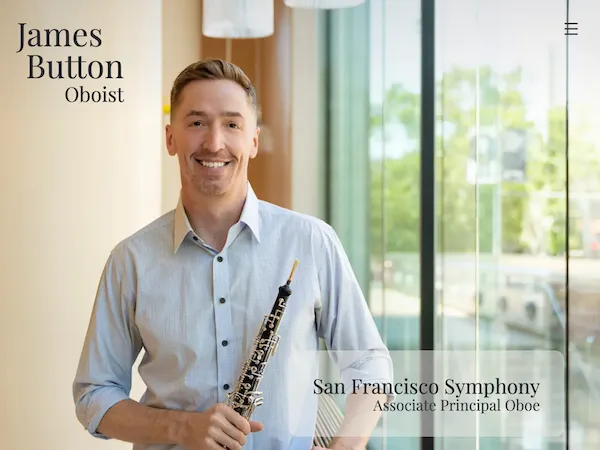 Screenshot of the homepage of jamesbuttonoboe.com