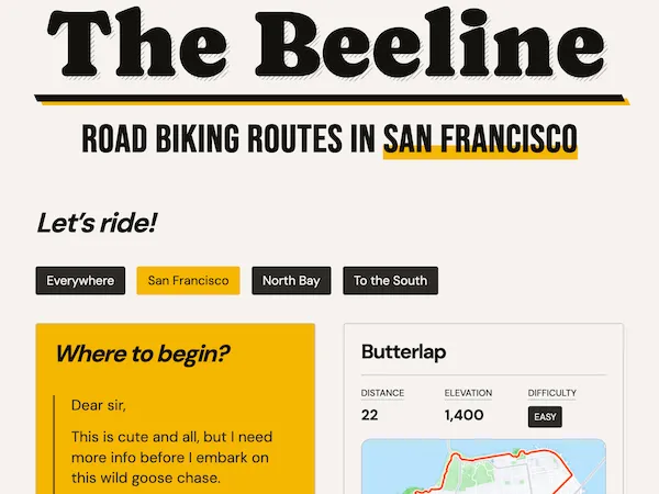 Screenshot of the homepage of thebeeline.bike
